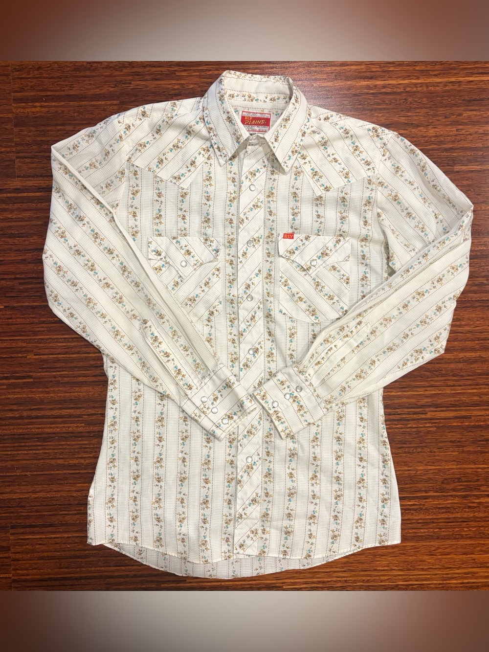 Vintage 70s Ely Plains Floral Striped Pearl Snap Western Shirt Mens 14.5 Slim S